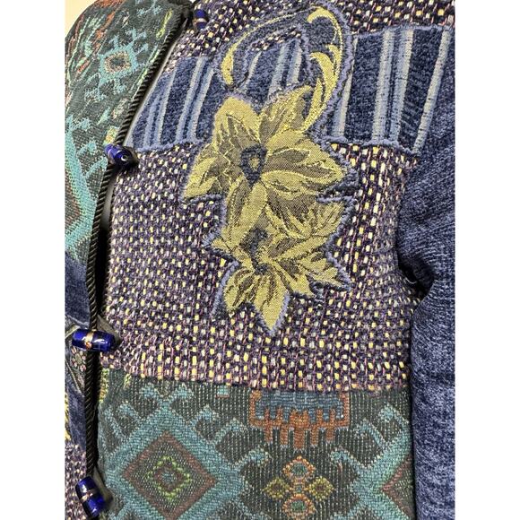 Indigo Moon Womens Jacket Patchwork Blue Green Gold Floral Tapestry Eclectic - Picture 2 of 9